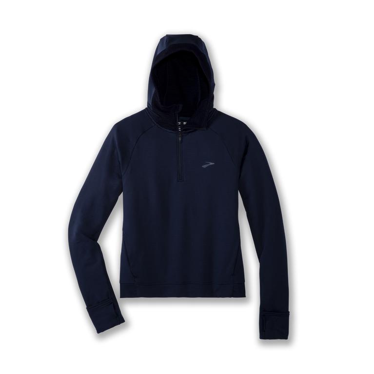 Brooks Notch Thermal Fleece Running Hoodie - Women's - Navy (65470-OUMF)